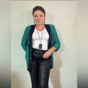 VINTAGE Chic Houndstooth Women's Jacket in Green and Black